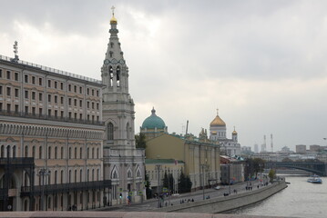 Moscow embankment, Old bell tower and church roofs