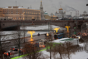 Moscow winter landscape view of the embankment