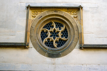A Gothic window, detail of the evangelical town church of Bad Wimpfen. Neckartal, Baden-Wuerttemberg, Germany, Europe