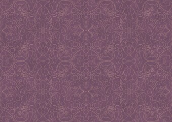 Hand-drawn abstract seamless ornament. Pale pink on a purple background. Paper texture. Digital artwork, A4. (pattern: p07-1b)