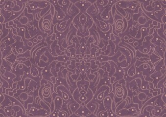 Hand-drawn abstract seamless ornament. Pale pink on a purple background. Paper texture. Digital artwork, A4. (pattern: p07-2a)