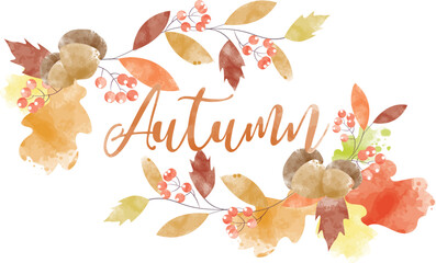 Watercolor abstract background autumn frame collection with seasonal leaves. Hand-painted watercolor natural art, perfect for your designed header, banner, web, wall, cards, etc.