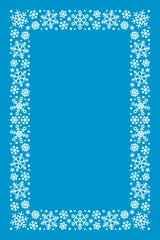 Fototapeten Rectangle frame made of white snowflakes on blue background. Decorative element for Christmas and New Year design. Vector illustration © Alena Chubarova