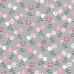 Modern trendy seamless floral ditsy pattern design of flowers and branches of leaves. Elegant repeating textured background