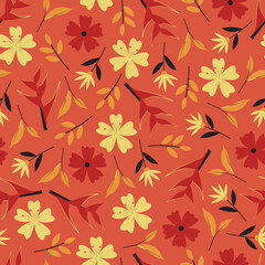 Ornate ditsy floral seamless pattern design for surface printing. Stylish repeat foliage texture. Abstract foliate background