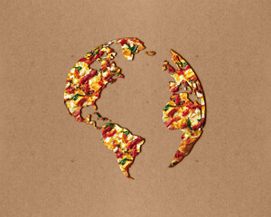 World food Day- Happy Pizza Day concept. Pizza shaped in earth. world food day or earth day...