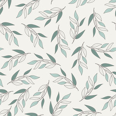 Naklejka na ściany i meble Ornate trendy ditsy floral seamless pattern design. Abstract branches of leaves. Foliage repeat texture background for printing