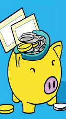 Pink piggy bank with falling coins. The concept of saving money or opening a bank deposit. Investing in the future. Isolated vector illustration of a piggy bank in a flat style.