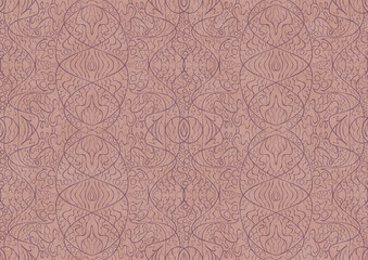 Hand-drawn abstract seamless ornament. Purple on a pale pink background. Paper texture. Digital artwork, A4. (pattern: p02-2b)