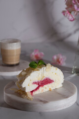 meringue roll with cherries