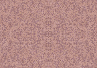 Hand-drawn abstract seamless ornament. Purple on a pale pink background. Paper texture. Digital artwork, A4. (pattern: p06a)