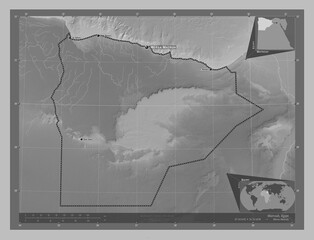 Matrouh, Egypt. Grayscale. Labelled points of cities