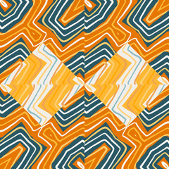 Abstract zigzag waves mosaic seamless pattern. Hand drawn linear tile endless wallpaper. Vintage line ornament.