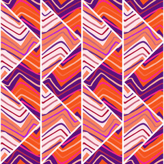Hand drawn linear tile endless wallpaper. Abstract zigzag waves mosaic seamless pattern. Vintage line ornament