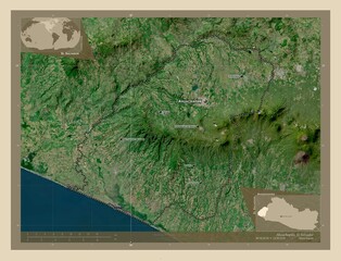 Ahuachapan, El Salvador. High-res satellite. Labelled points of cities