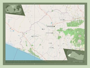 Ahuachapan, El Salvador. OSM. Labelled points of cities