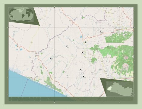 Ahuachapan, El Salvador. OSM. Major cities