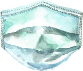 Watercolor Medical mask illustration, green,blue medical equipment, Doctor mask and corona virus protection isolated, realistic detailed clipart, Surgery, medicine, pandemic, Quarantine, overlay diy