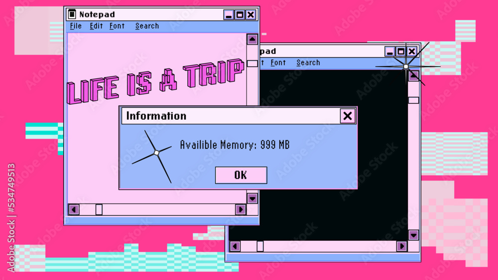Leinwandbilder collage of retro user interface and icons in pastel pink colors. vaporwave style illustration for th
