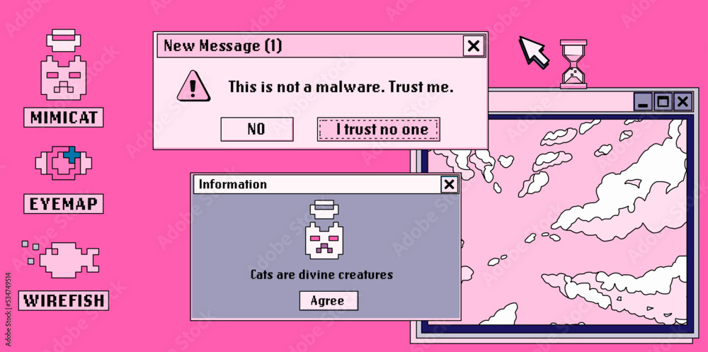 Leinwandbilder collage of retro user interface and icons in pastel pink colors. vaporwave style illustration for th