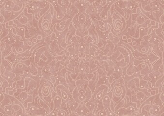 Hand-drawn abstract seamless ornament. Light semi transparent pale pink on a pale pink background. Paper texture. Digital artwork, A4. (pattern: p07-2a)