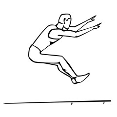 Vector illustration of hand drawn a man performing a long jump isolated on white background. ..Sports concept..