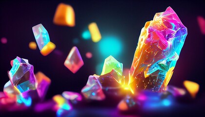 Beautiful rainbow colored crystals on a black background - obrazy, fototapety, plakaty