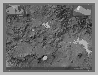 Santa Ana, El Salvador. Grayscale. Labelled points of cities