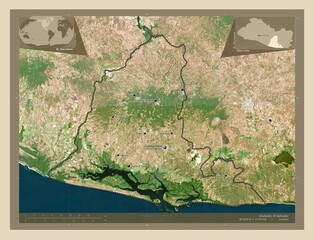 Usulutan, El Salvador. High-res satellite. Labelled points of cities
