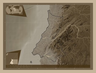 Litoral, Equatorial Guinea. Sepia. Major cities