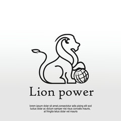 lion power, lion holding globe illustration  logo design 