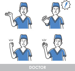 手術着の外科医イラストのパターン素材セット