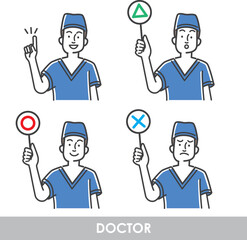 手術着の外科医イラストのパターン素材セット