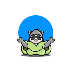 Cute raccoon yoga cartoon vector illustration