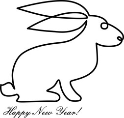 Crazy Bunny Chinese New Year. The rabbit is the symbol of the Chinese horoscope. Continuous line drawing. Vector illustration.