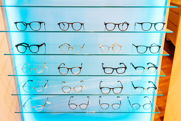 An ophthalmological and optical store with an assortment of various glasses with diopters for...