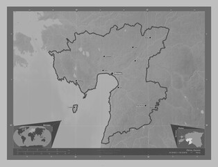 Parnu, Estonia. Grayscale. Labelled points of cities