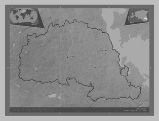 Polva, Estonia. Grayscale. Labelled points of cities