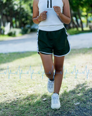 Women are jogging to maintain a healthy body. Technological concepts of running for good health.