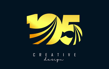 Naklejka premium Golden Creative number 105 logo with leading lines and road concept design. Number with geometric design.