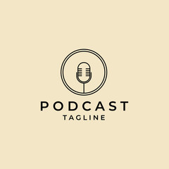 simple mic podcast line art logo vector design template