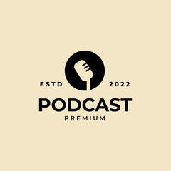 simple mic podcast logo emblem template design