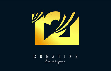 Golden Creative number 121 logo with leading lines and road concept design. Number with geometric design.