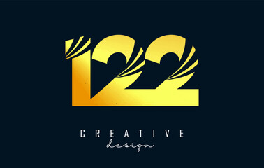 Golden Creative number 122 logo with leading lines and road concept design. Number with geometric design.