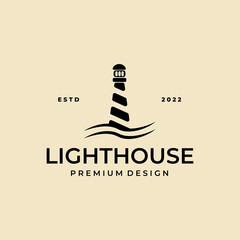 Lighthouses and ocean waves logo icon vector illustration template design