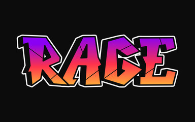 Rage word graffiti style letters. Vector hand drawn doodle cartoon logo rage illustration. Print for poster,t-shirt,tee,logo,sticker concept