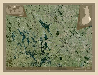 North Karelia, Finland. High-res satellite. Labelled points of cities