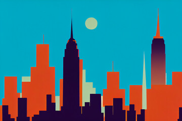 Skyline and shadow of New York skyscrapers for Halloween, New Yorkers love the Halloween party