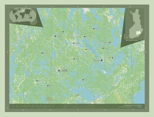 Southern Savonia, Finland. OSM. Labelled points of cities