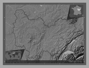 Bourgogne-Franche-Comte, France. Bilevel. Labelled points of cities